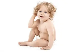 Diaper Prints: Pretty girl in diaper on a white background