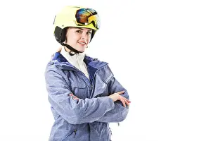 Goggles Prints: Pretty woman in blue ski jacket