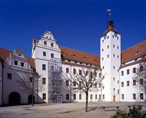 Tyskland Prints: Pretzsch, Schloss, Hofseite, 16. Jhd