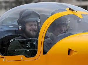 Prince Harry on his flying lesson in a Slingsby Firefly aircraft at Middle Wallop Army Flying Headquarters in Hampshire