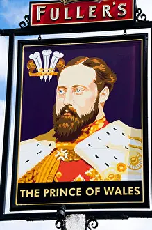 Surrey Prints: The Prince of Wales pub sign in Westcott, Surrey, England
