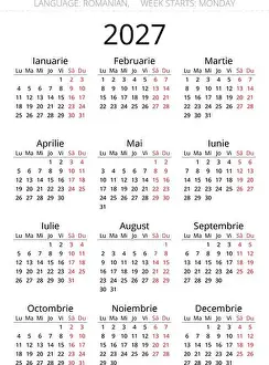 Printable 2027 romanian calendar for Romania and Moldova with structured annual layout and vector design