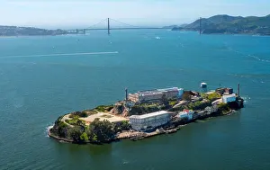 Pacific Ocean Prints: Prison Island Alcatraz with the Golden Gate Bridge in the background