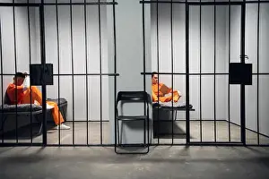 Custody Prints: Prisoners in their cells are bored before lights out in prison