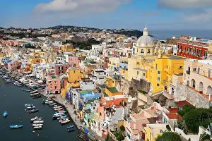 Procida, Italy old town skyline in the Mediterranean in the afternoon