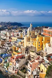 Procida, Italy old town skyline in the Mediterranean in the afternoon
