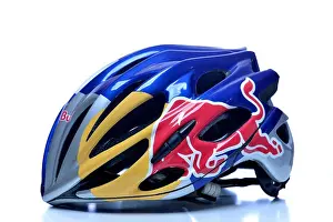 A professional athletes Red Bull cycling sponsored safety helmet