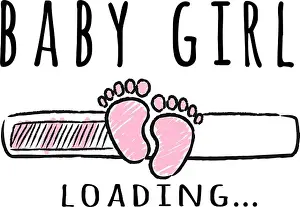 Childbirth Prints: Progress bar with inscription - Baby Girl loading and kid footprints in sketchy style