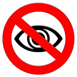 Prevent Prints: Prohibition symbol with an eye illustration icon