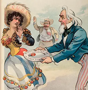 Offering Prints: The proposed concession to Cuba - Political Cartoon shows a young woman labeled 'Cuba' turning away
