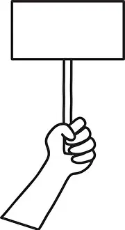 Riot Prints: protesting concept, hand holding a placard icon over white background