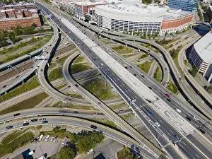 Blvd Prints: Providence interchange road at Interstate Highway I-95 exit 22 to Memorial Blvd aerial view in downtown Providence