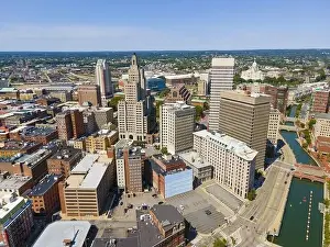 Rhode Prints: Providence modern city aerial view in downtown providence