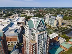 Statehouse Prints: Providence modern city aerial view in downtown providence