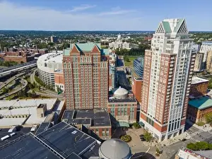 Statehouse Prints: Providence modern city aerial view in downtown providence