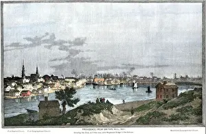 Atlantic Coast Prints: Providence Rhode Island in 1827 showing the Cove from Smiths Hill. Hand-colored woodcut