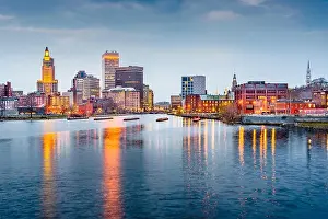 Providence, Rhode Island downtown cityscape viewed from above the Providence River