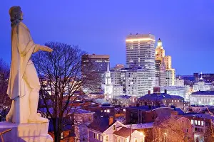 Providence Rhode Island Prints: Providence Rhode Island skyline with Roger Williams monument