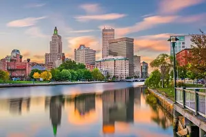 Providence, Rhode Island, USA downtown cityscape viewed from above the Providence River