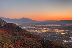 Provo Prints: Provo, Utah, USA view of downtown from the lookout during an autumn dusk