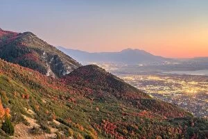 Images Dated 1st October 2019: Provo, Utah, USA view of downtown from Squaw Peak during an autumn dusk