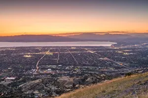 Provo, Utah, USA view of downtown from Squaw Peak during an autumn dusk