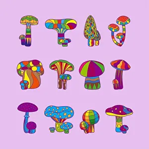 Psychedelic Prints: Psychedelic mushrooms or hallucinogenic fungus vector illustration