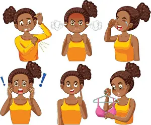 Eps10 Prints: Puberty Girl and Emotional Changes Concept illustration