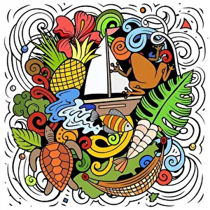 Latin American Prints: Puerto Rico cartoon doodle illustration