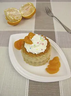 Orange Color Prints: Puff pastry pie filled with mandarin and cream