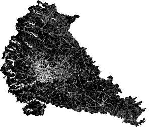 Mono Prints: Pune, India, high resolution vector map with city boundaries