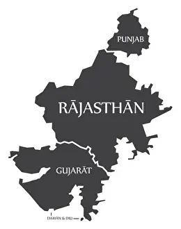 Gujarat Prints: Punjab - Rajasthan - Gujarat - Daman and Diu Map Illustration of Indian states