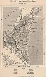 Punta Prints: Punta Arenas (Sandy Point). Chile 1885 old antique vintage map plan chart