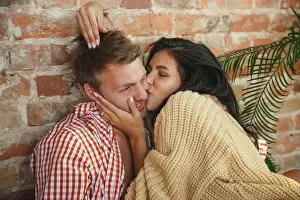 Expressing Prints: Pure happiness. Couple of lovers at home relaxing together