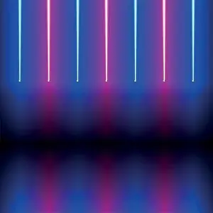 Gloss Prints: Purple and blue background with neon glowing stripes like stairs