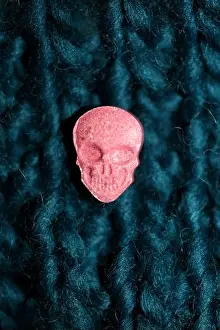 Contraception Prints: Purple skulls world's strongest ecstasy pills with mdma close up background high quality big size dope print