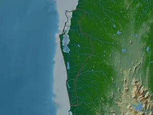 Colombo Prints: Puttalam, district of Sri Lanka. Colored elevation map with lakes and rivers