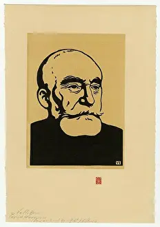 Woodcut Prints: 'Puvis de Chavannes' by Vallotton is a portrait of the French painter