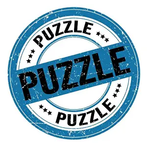 Puzzle Prints: PUZZLE text written on blue-black round grungy stamp sign