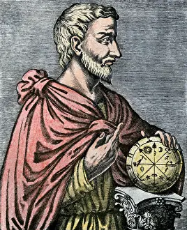 6th Century Bc Prints: Pythagoras ancient Greek philosopher and mathematician. Hand-colored woodcut