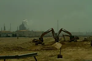 Building Site Prints: Qatar Construction building site diggers Desert Factory