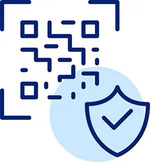 Reader Prints: Qr-code with security symbol. Shield and checkmark