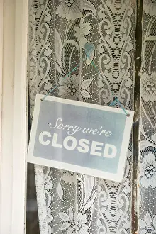 Shop Sign Prints: A quaint shop in Dorset, UK, with a closed sign in its window