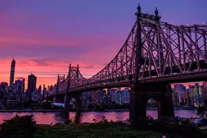 Midtown Prints: Queensboro bridge and Manhattan after sunset in New York City
