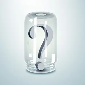 Reflecting Prints: Question mark inside a glass jar