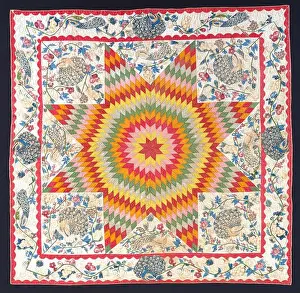 Folk Art Prints: Quilt, Blazing Star with Peacocks