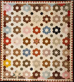 Quilt, Hexagon or Honeycomb pattern 1846 Rebecca Davis The top of this pieced quilt is composed of hexagons of