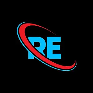 Identity Prints: RE R E letter logo design. Initial letter RE linked circle uppercase monogram logo red and blue