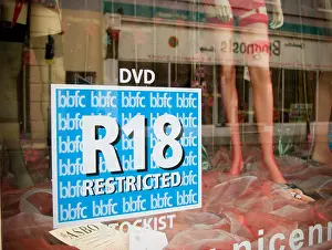Boom Prints: R18 restricted adult video sign in window Nice n Naughty adult sex shop UK
