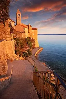 Rab, Rab Island, Croatia. Cityscape image of iconic village Rab, Croatia located on Rab Island at sunset